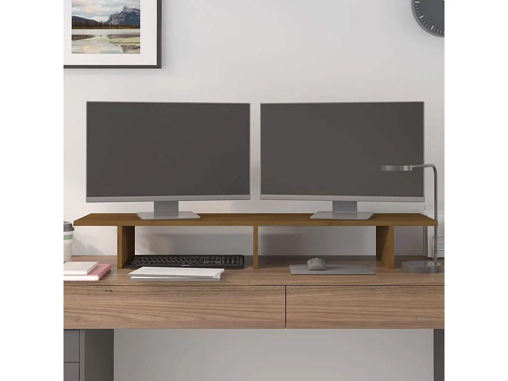 Suporte para monitor Castanho mel 100x27x15 cm Madeira maciça de pinho