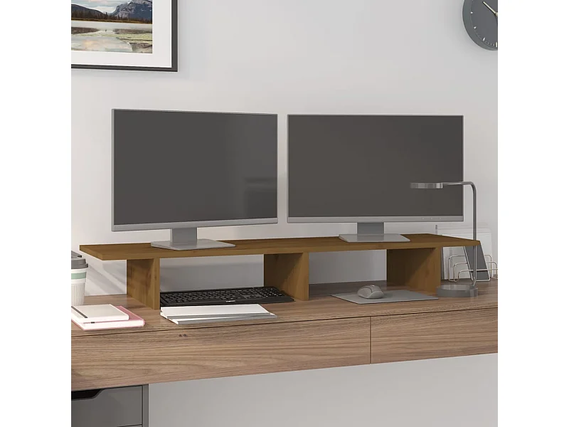 Support de moniteur Marron miel 100x27x15 cm Bois de pin solide
