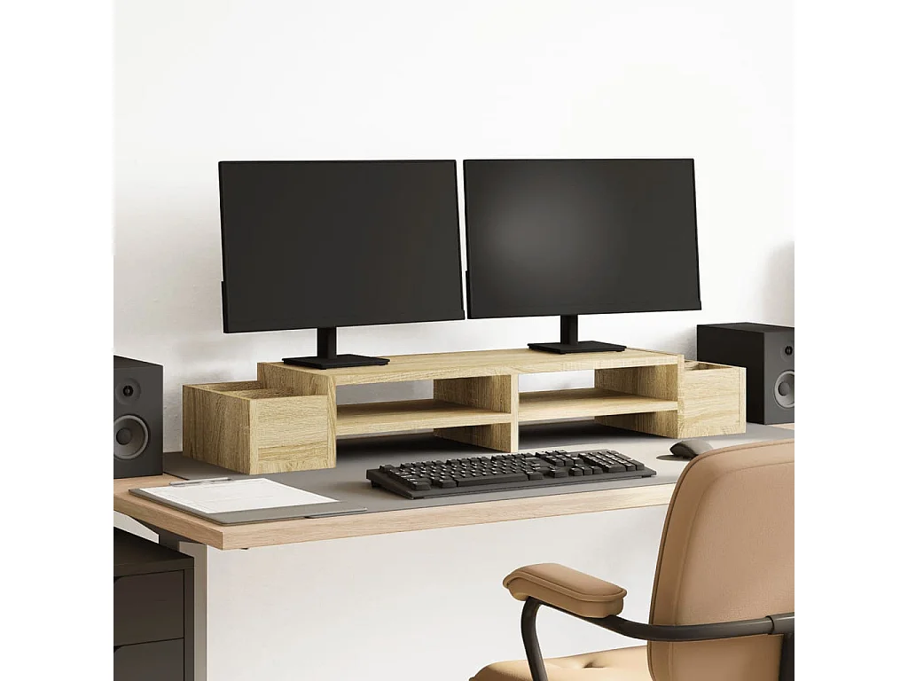 Supporto per monitor con contenitore in multistrato di rovere Sonoma