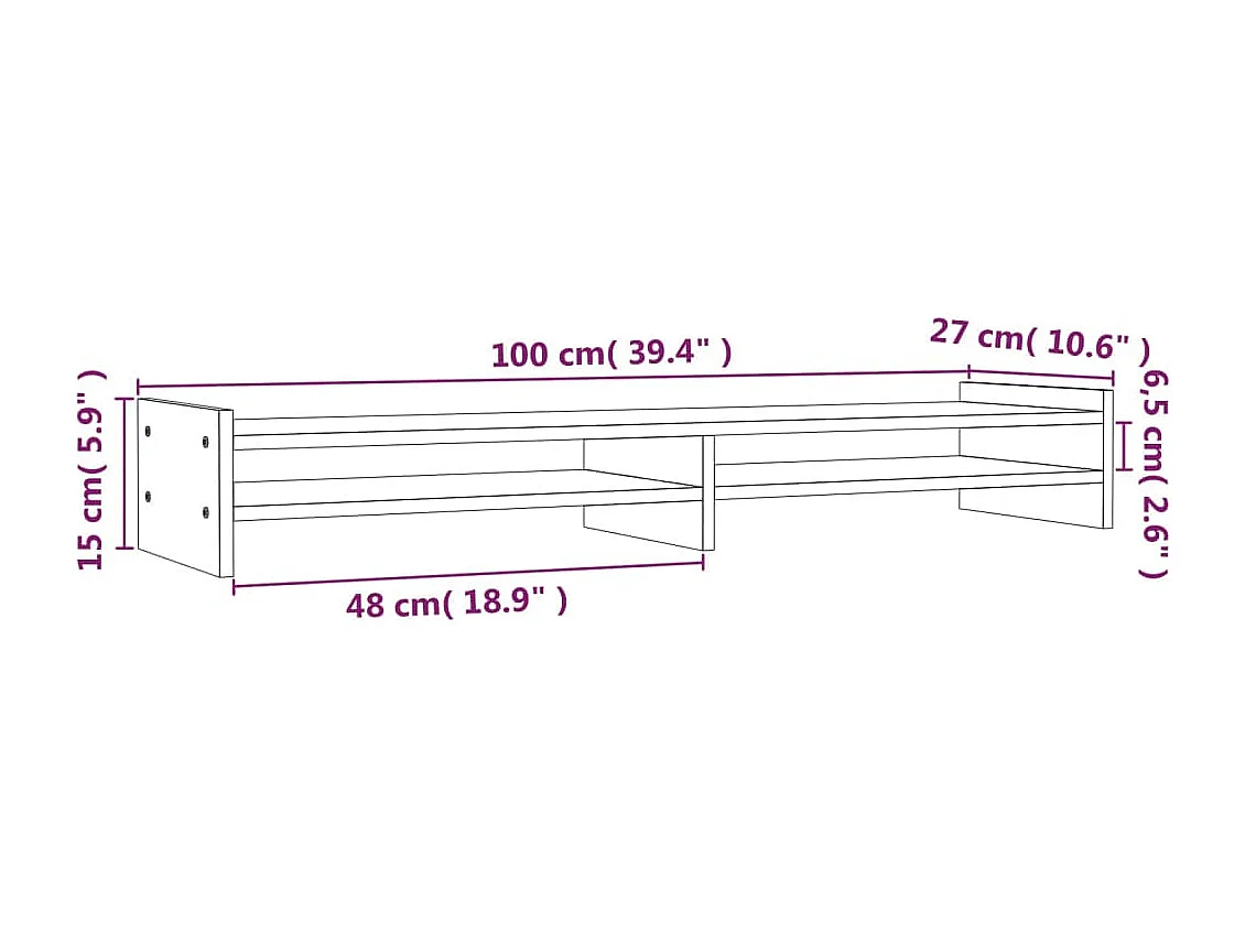 Suporte para monitor Branco 100x27x15 cm Madeira maciça de pinho