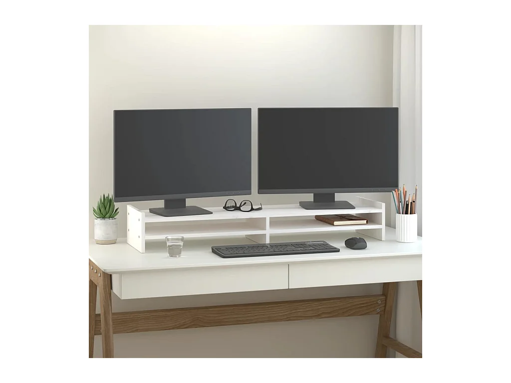 Support de moniteur Blanc 100x27x15 cm Bois de pin solide