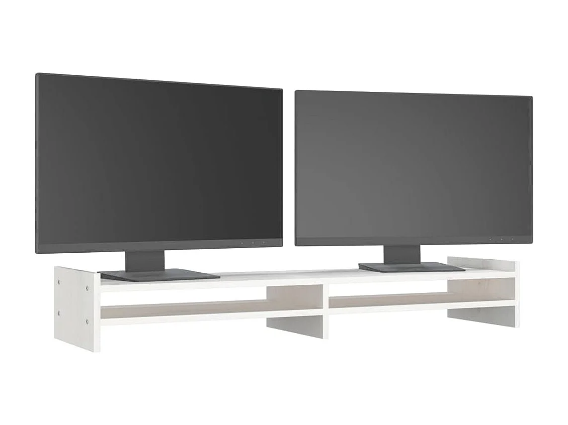 Suporte para monitor Branco 100x27x15 cm Madeira maciça de pinho