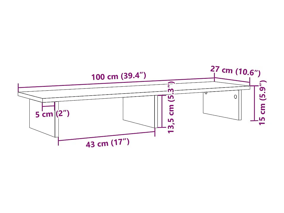 Supporto per monitor grigio cemento 100x27x15 cm in derivati del legno