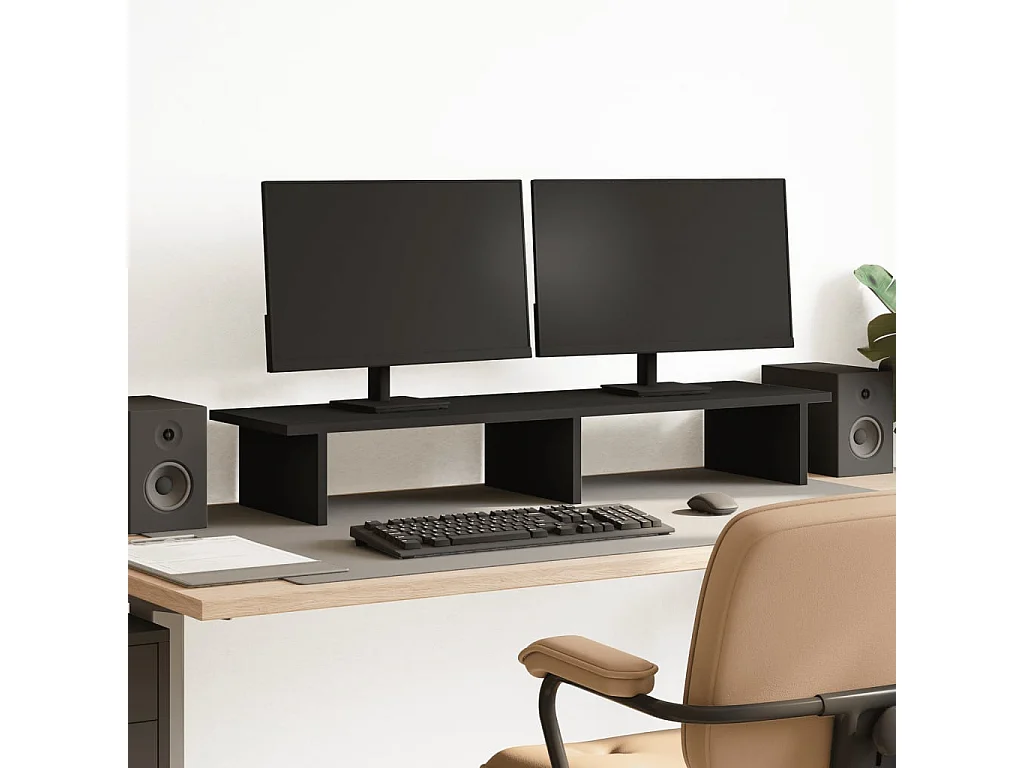 Schwarzer Monitorständer 100x27x15 cm aus Holzwerkstoff