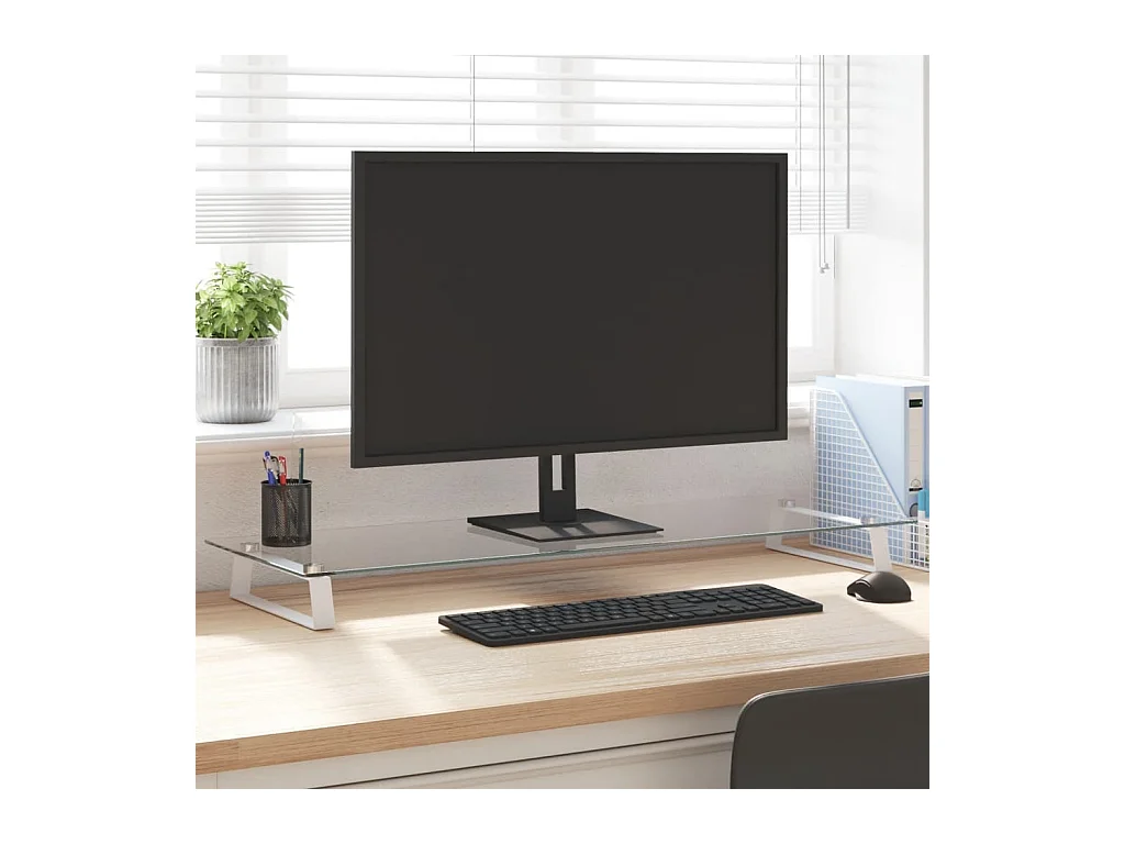 Support de moniteur blanc 100x35x8 cm verre trempé et métal