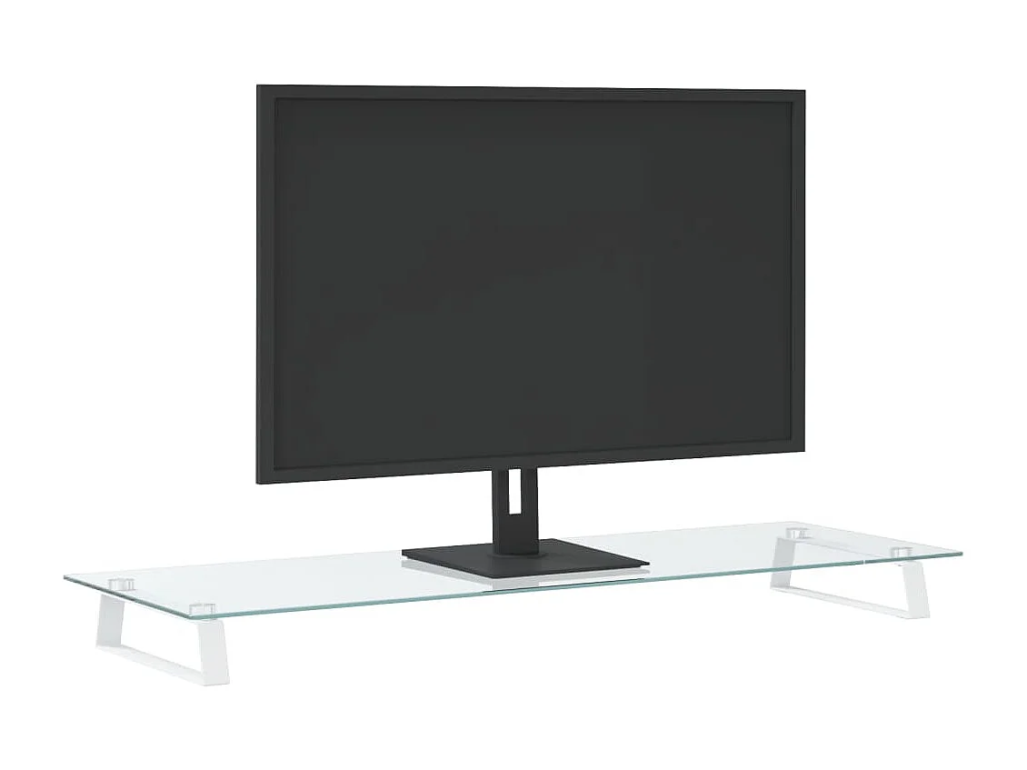 Support de moniteur blanc 100x35x8 cm verre trempé et métal