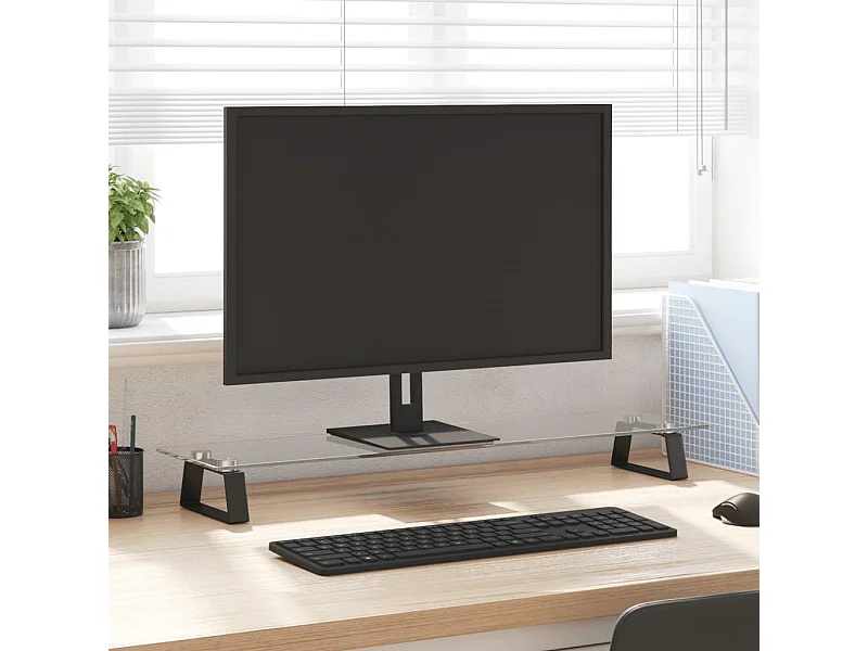 Supporto per monitor nero 80x20x8 cm in vetro temperato e metallo
