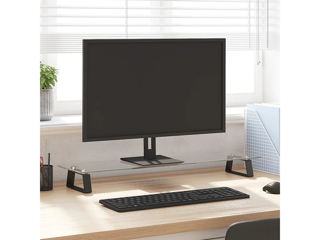 Supporto per monitor nero 80x20x8 cm in vetro temperato e metallo