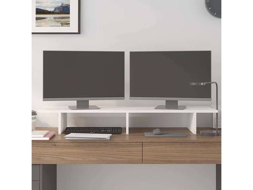 Support de moniteur Blanc 100x27x15 cm Bois de pin solide
