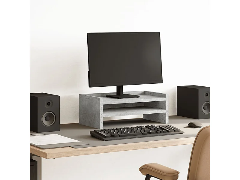 Support de moniteur gris béton 42x24x16 cm bois d'ingénierie