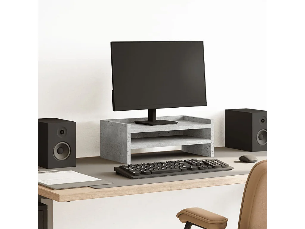 Support de moniteur gris béton 42x24x16 cm bois d'ingénierie