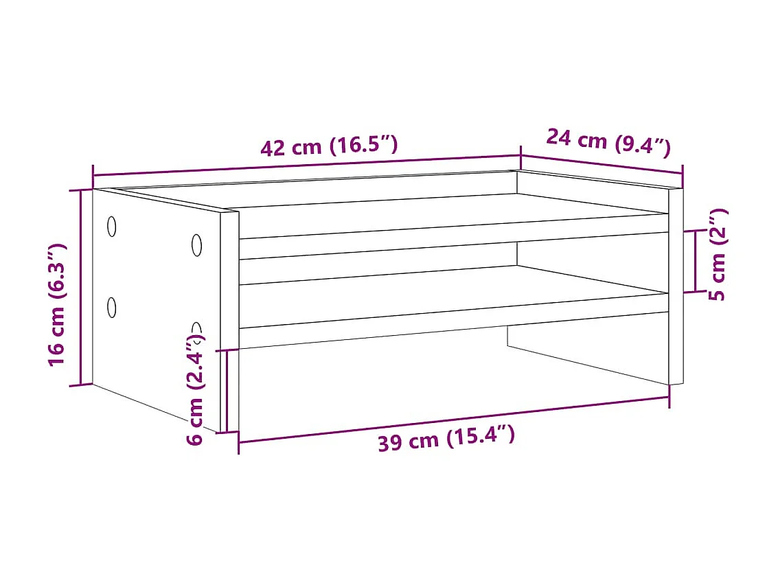 Support de moniteur gris béton 42x24x16 cm bois d'ingénierie