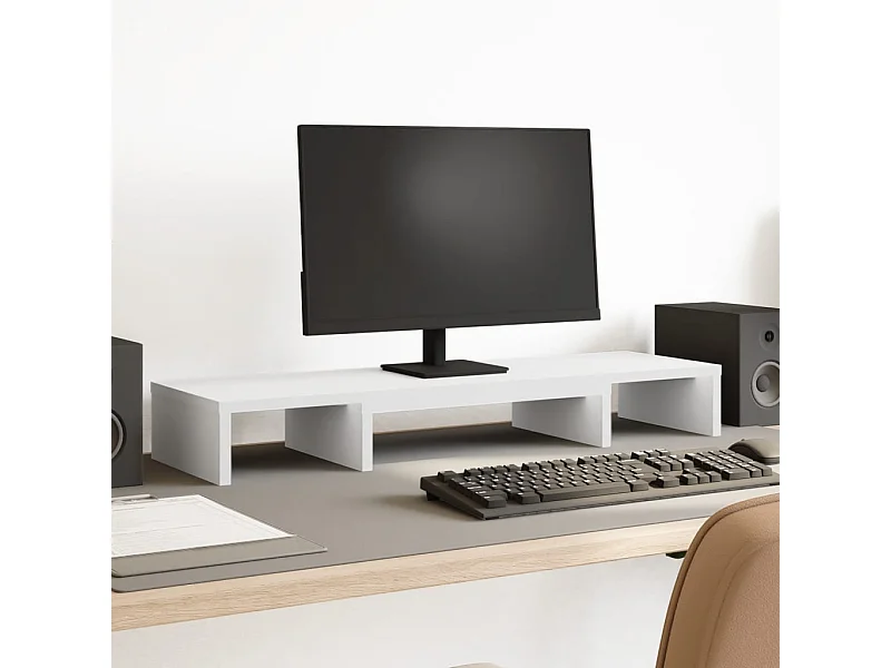 Support de moniteur élévateur réglable blanc bois d'ingénierie