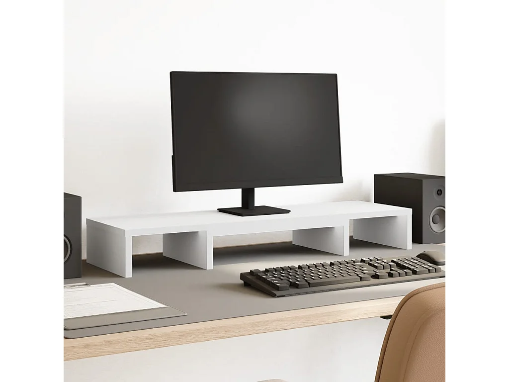 Supporto per monitor rialzato regolabile in legno ingegnerizzato bianco