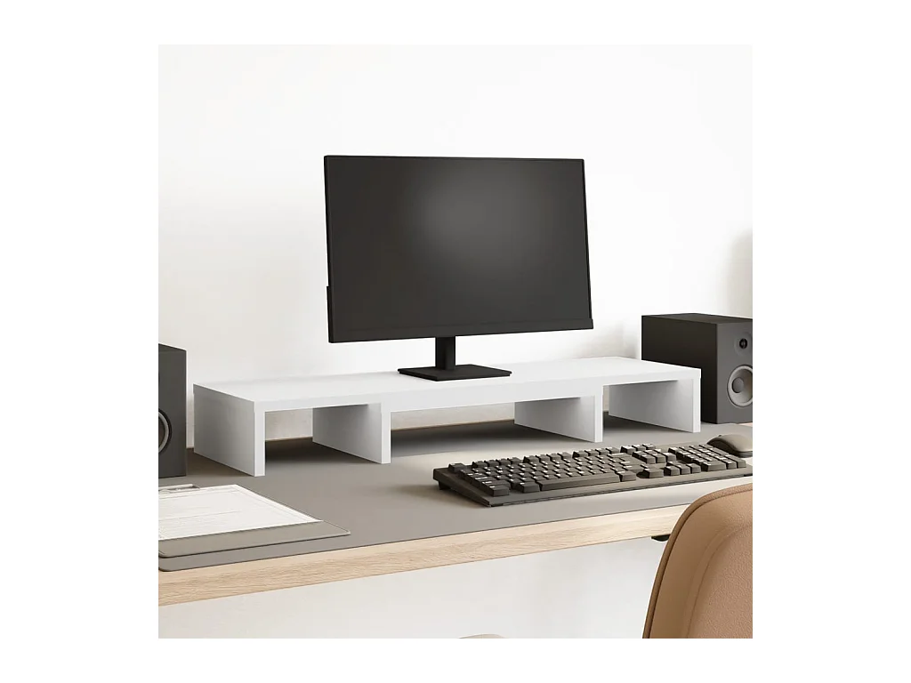 Support de moniteur élévateur réglable blanc bois d'ingénierie