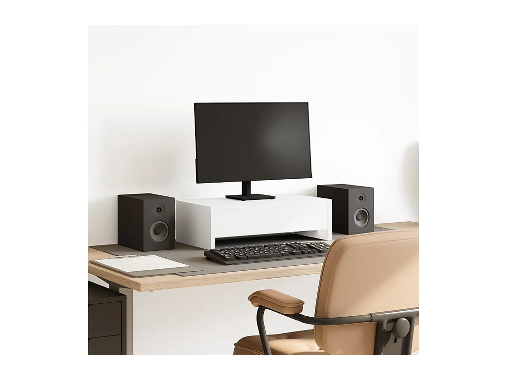 Support de moniteur avec tiroirs blanc bois d'ingénierie