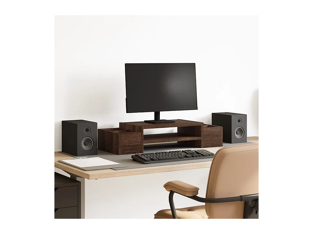Support de moniteur et rangement chêne marron bois d'ingénierie