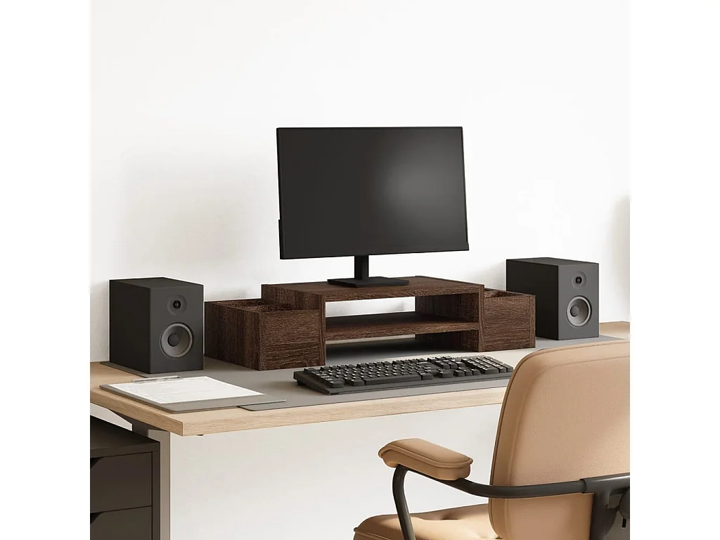 Monitorständer und Aufbewahrung aus Eichenholz, braunem Holzwerkstoff