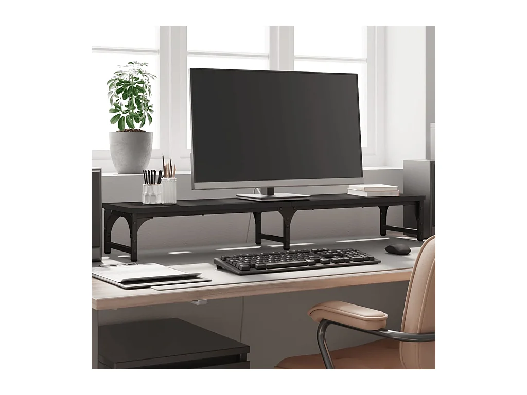 Zwarte monitorstandaard 105x23x15,5 cm samengesteld hout