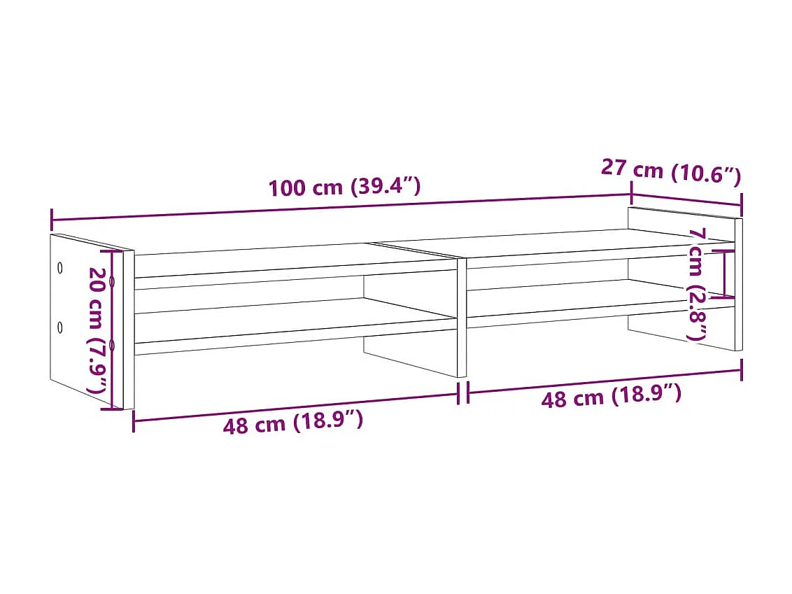 Schwarzer Monitorständer 100x27x20 cm aus Holzwerkstoff