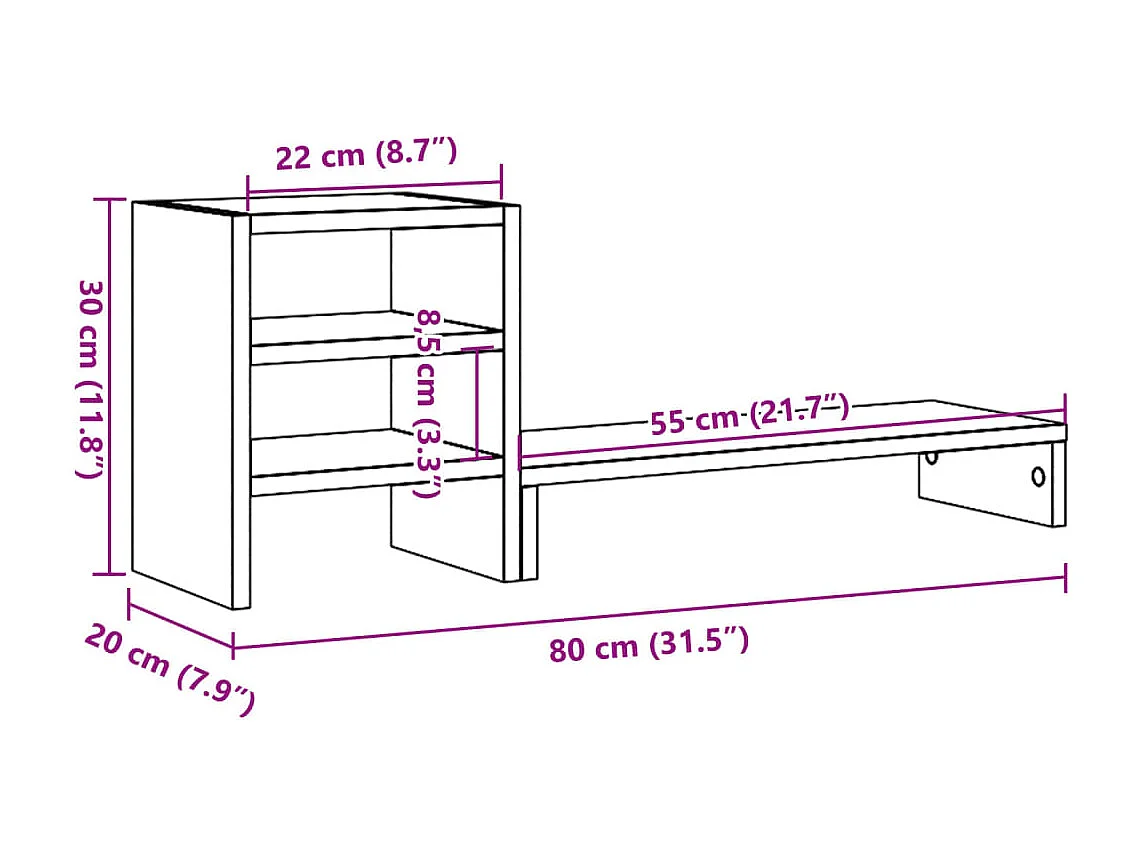 Suporte para monitor de madeira projetada e organizador de mesa