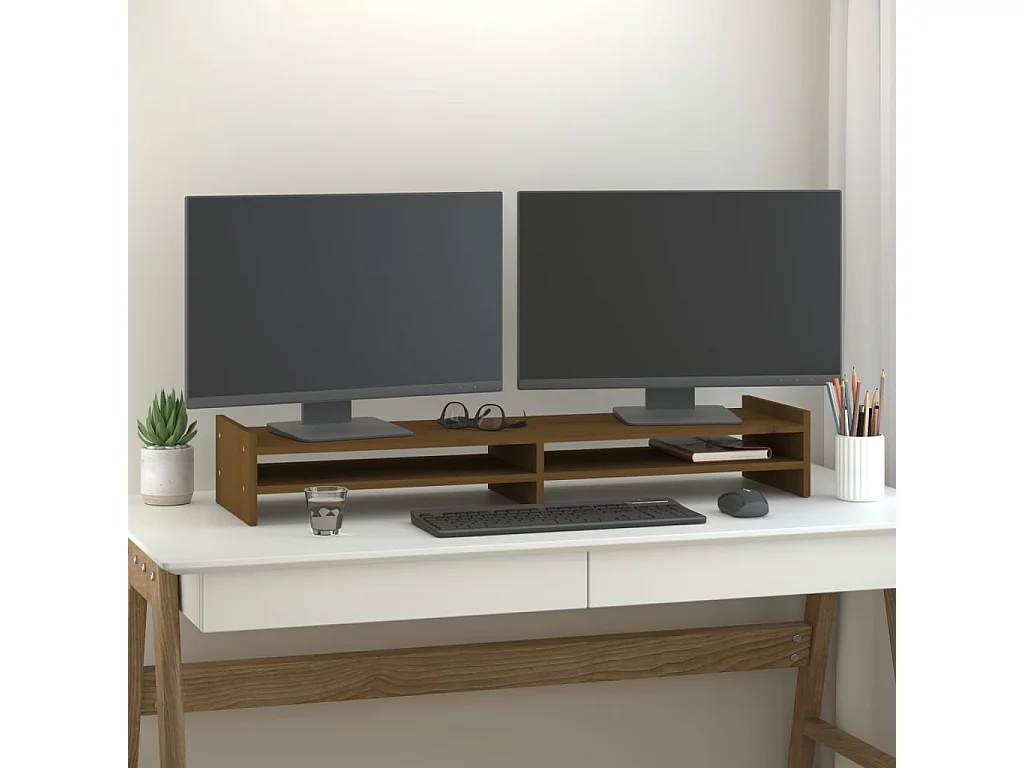 Monitorstandaard Honingbruin 100x27x15 cm Massief grenenhout