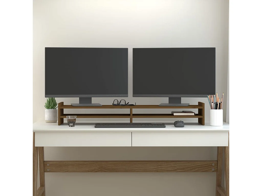 Monitorstandaard Honingbruin 100x27x15 cm Massief grenenhout