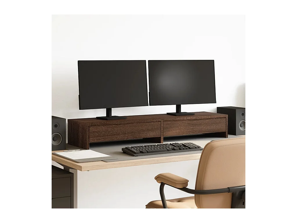 Support de moniteur avec tiroirs chêne marron bois d'ingénierie