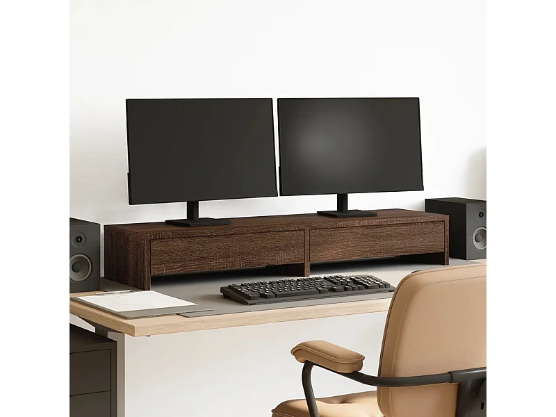 Supporto per monitor con cassetti in MDF rovere marrone