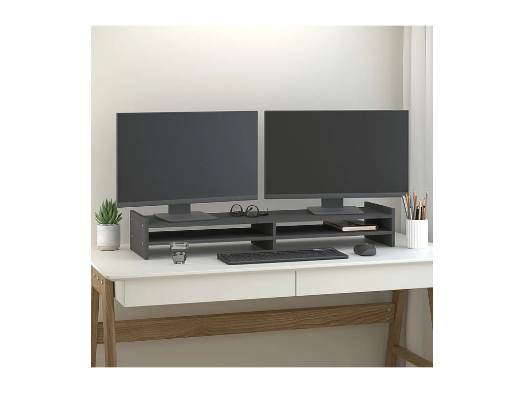 Support de moniteur Gris 100x27x15 cm Bois de pin solide