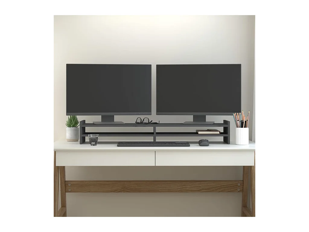 Supporto per monitor Grigio 100x27x15 cm Legno di pino massiccio