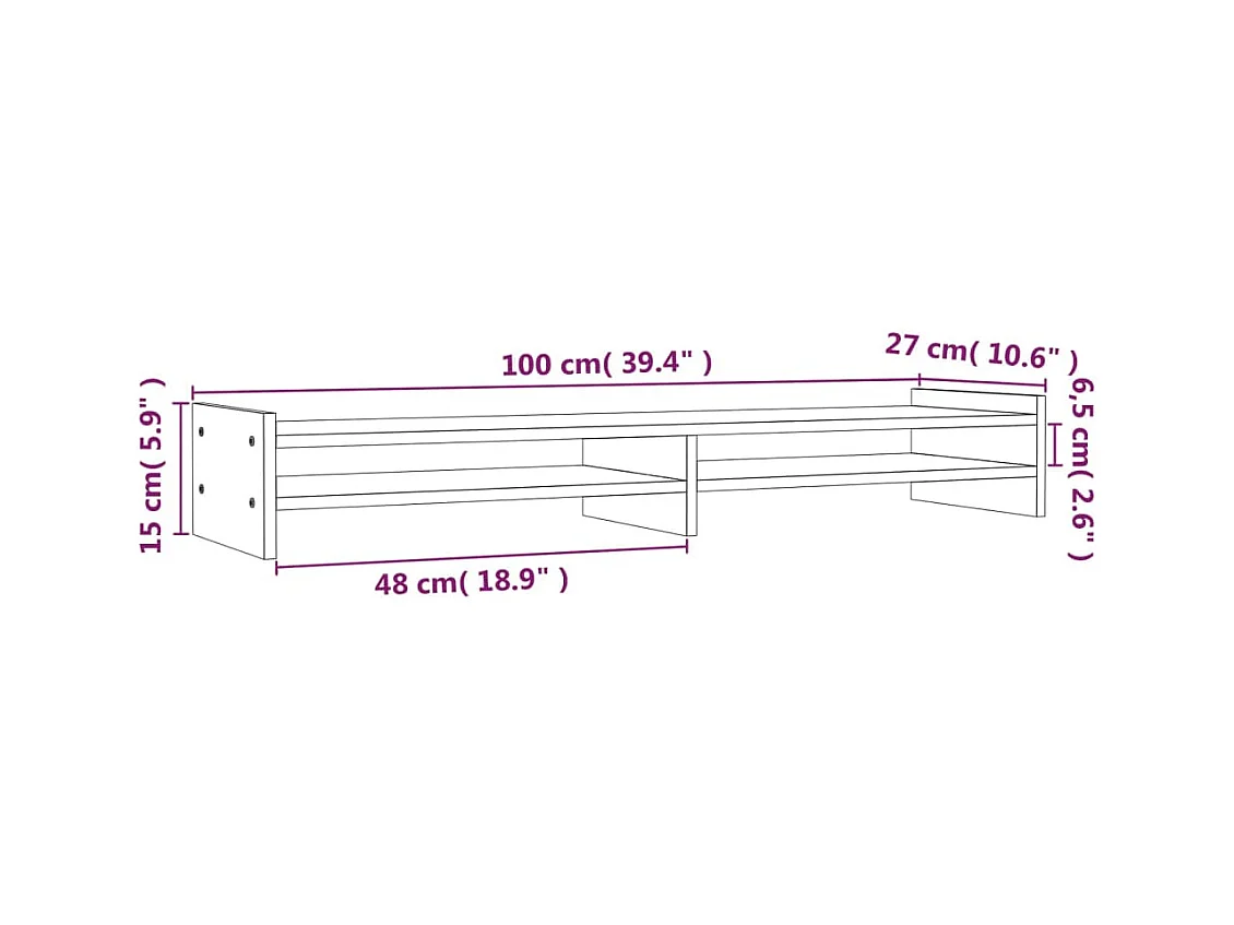 Supporto per monitor Grigio 100x27x15 cm Legno di pino massiccio
