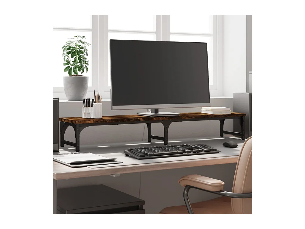 Supporto per monitor in rovere affumicato 105x23x15,5 cm in derivati del legno