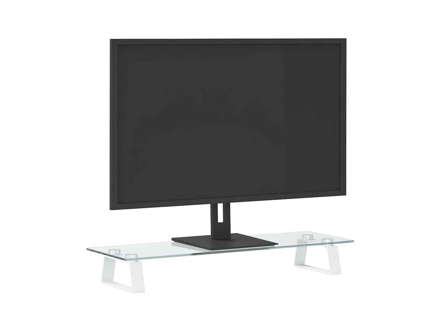 Weißer Monitorständer 60x20x8 cm aus gehärtetem Glas und Metall