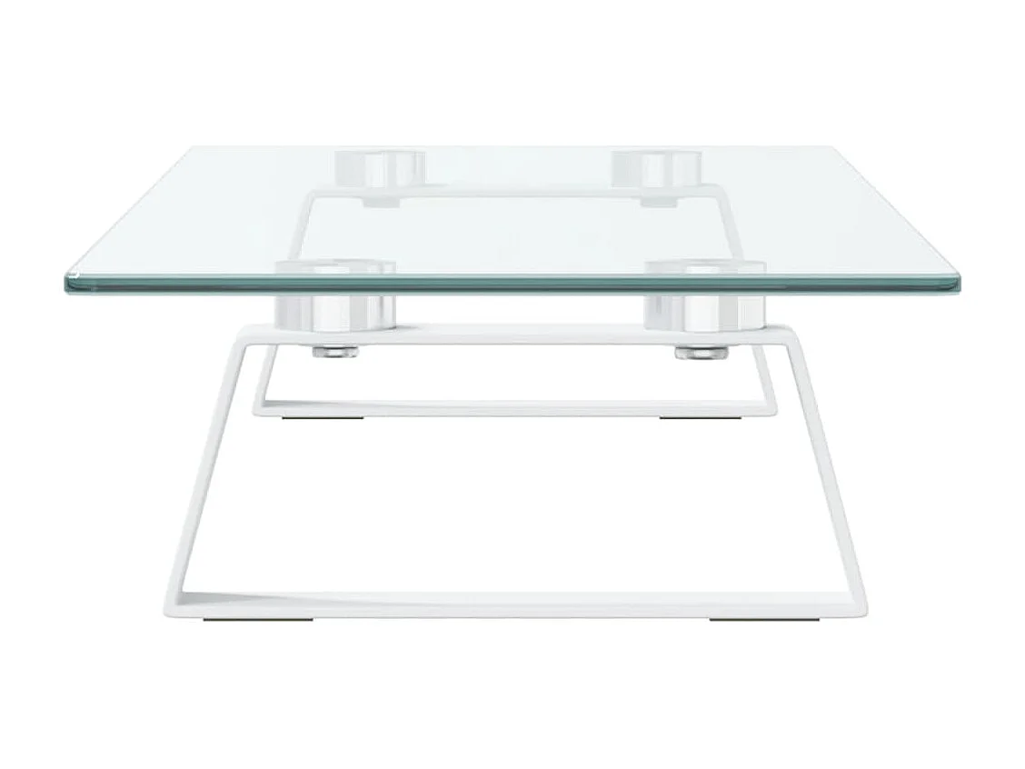 Weißer Monitorständer 60x20x8 cm aus gehärtetem Glas und Metall