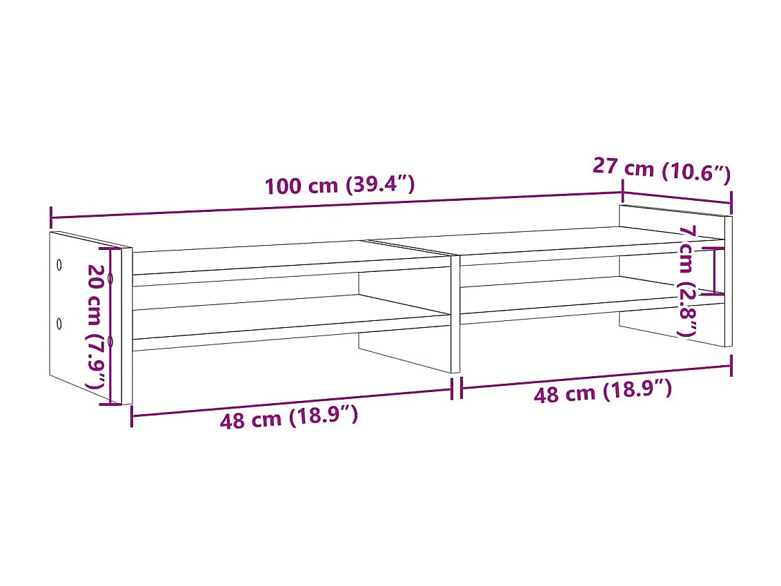 Suporte para monitor branco 100x27x20 cm madeira projetada