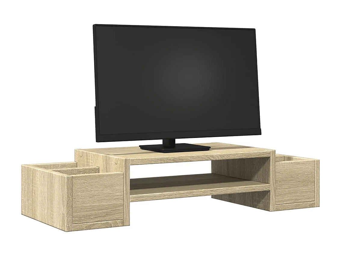 Supporto per monitor e contenitore in pannelli di rovere Sonoma