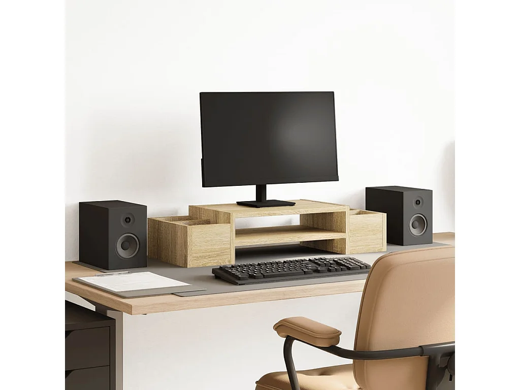 Supporto per monitor e contenitore in pannelli di rovere Sonoma