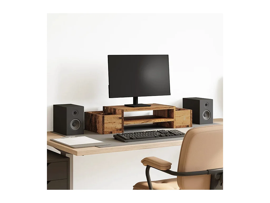 Support de moniteur avec rangement vieux bois bois d'ingénierie