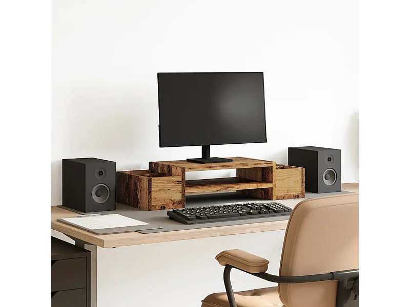 Monitorstandaard met opbergruimte oud hout samengesteld hout