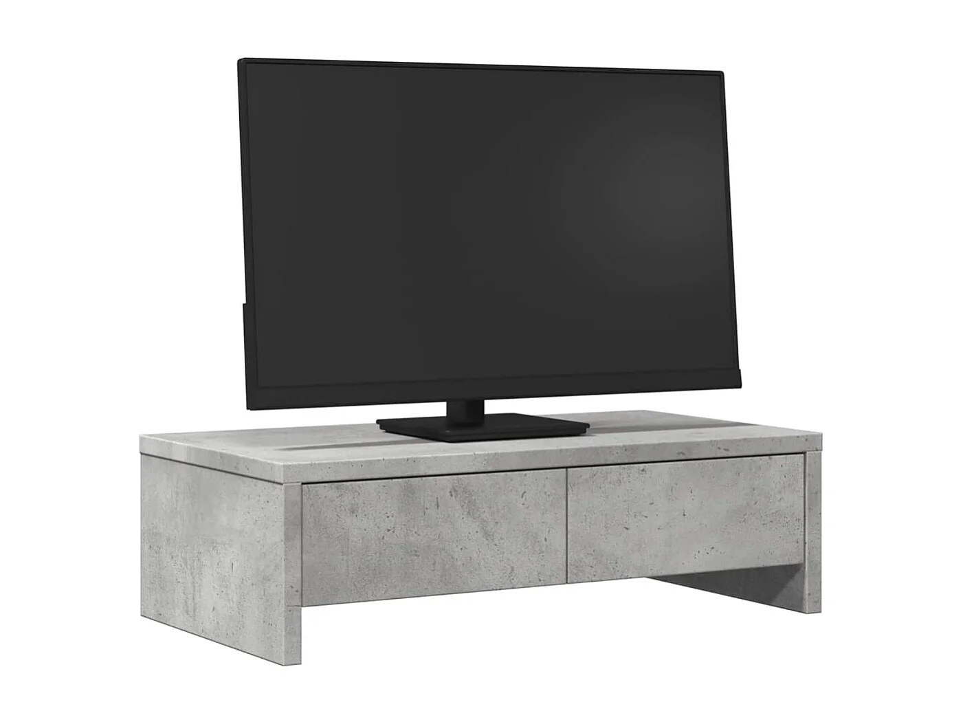 Support de moniteur avec tiroirs gris béton bois d'ingénierie