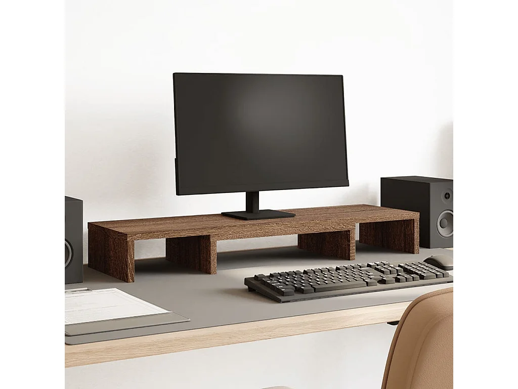 Supporto per monitor elevabile regolabile in quercia marrone