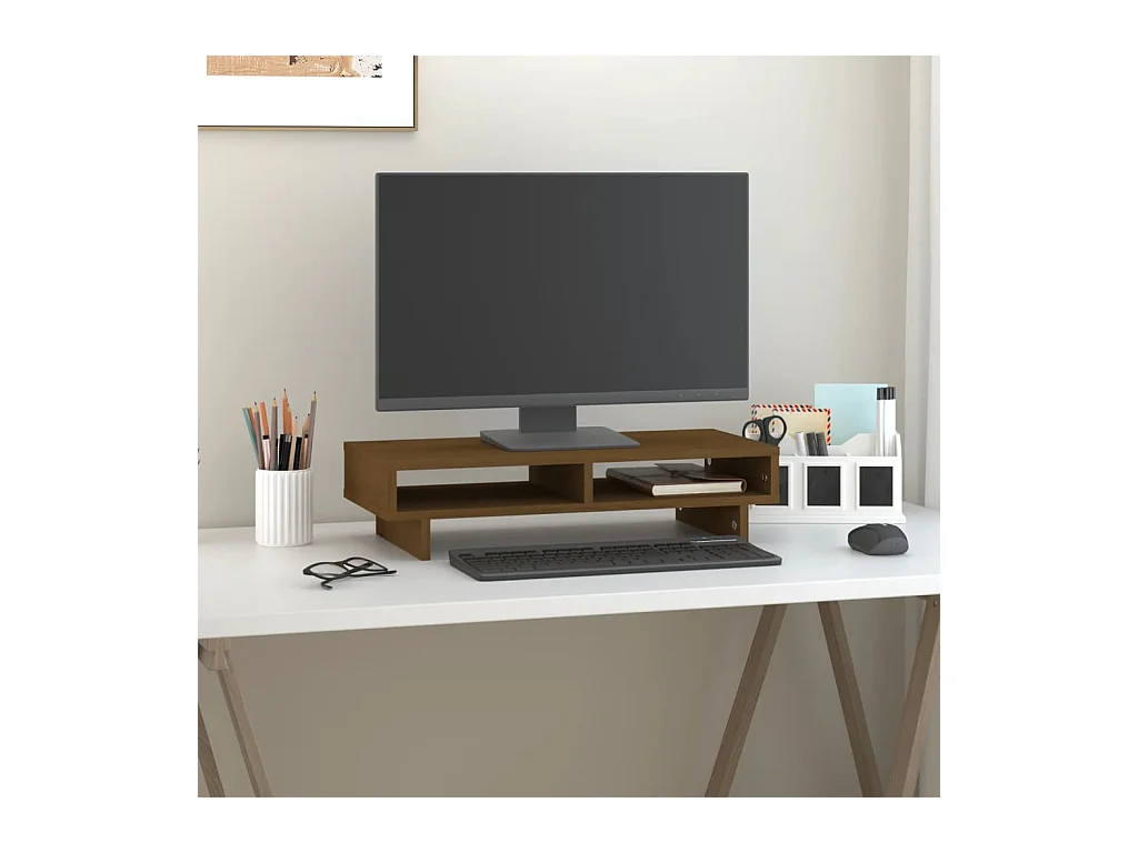 Monitorstandaard Honingbruin 60x27x14 cm Massief grenenhout