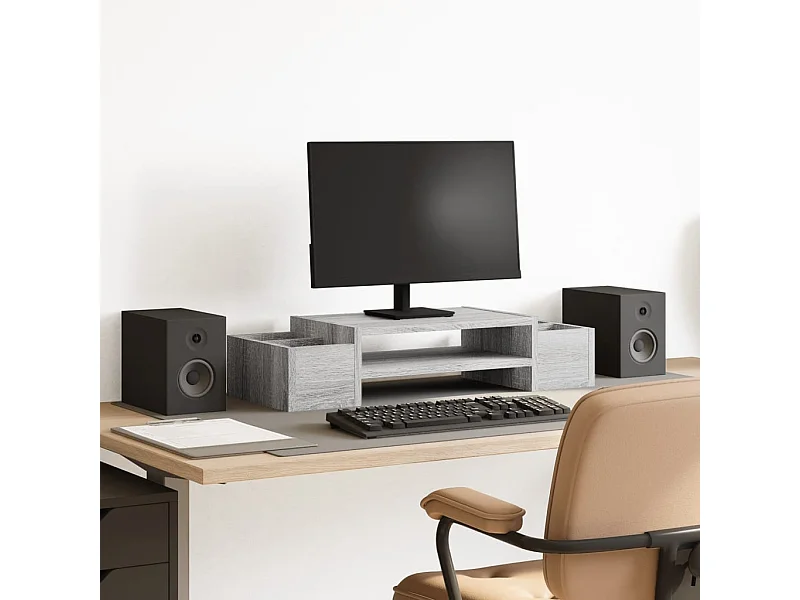 Support de moniteur et rangement sonoma gris bois d'ingénierie