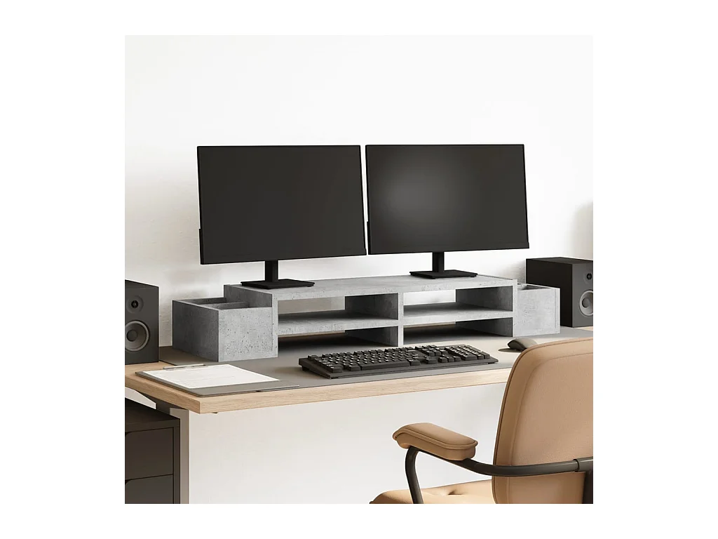 Supporto per monitor con contenitore in derivati del cemento grigio