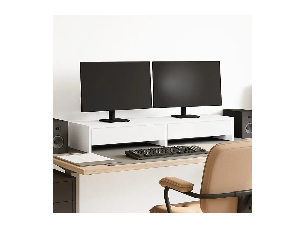 Supporto per monitor con cassetti in derivati del legno bianco