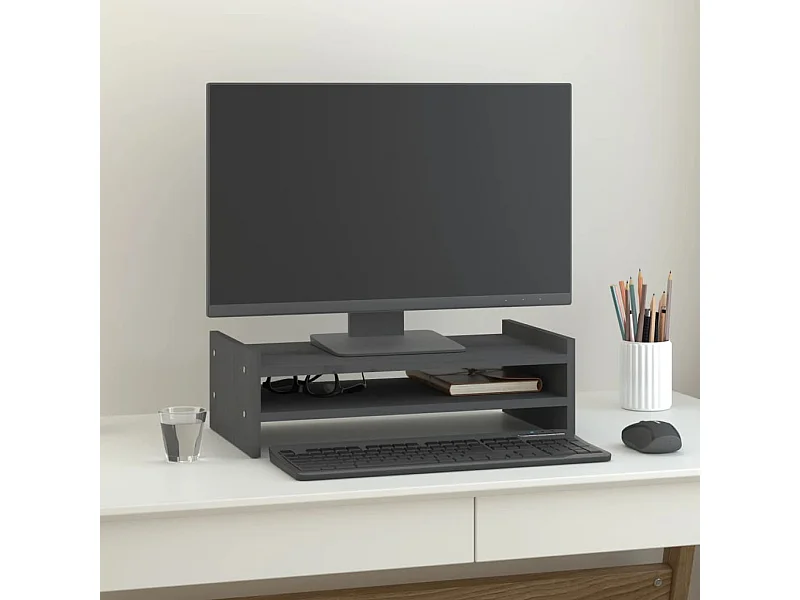 Support de moniteur Gris 50x27x15 cm Bois de pin solide