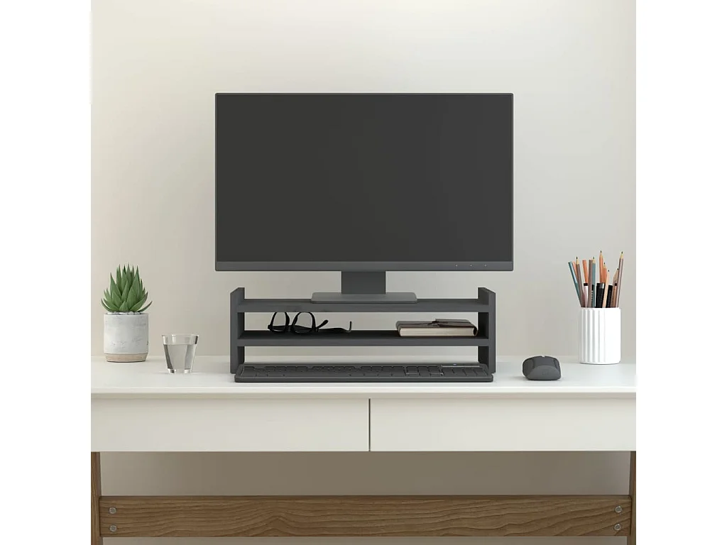 Suporte para monitor Cinza 50x27x15 cm Madeira maciça de pinho