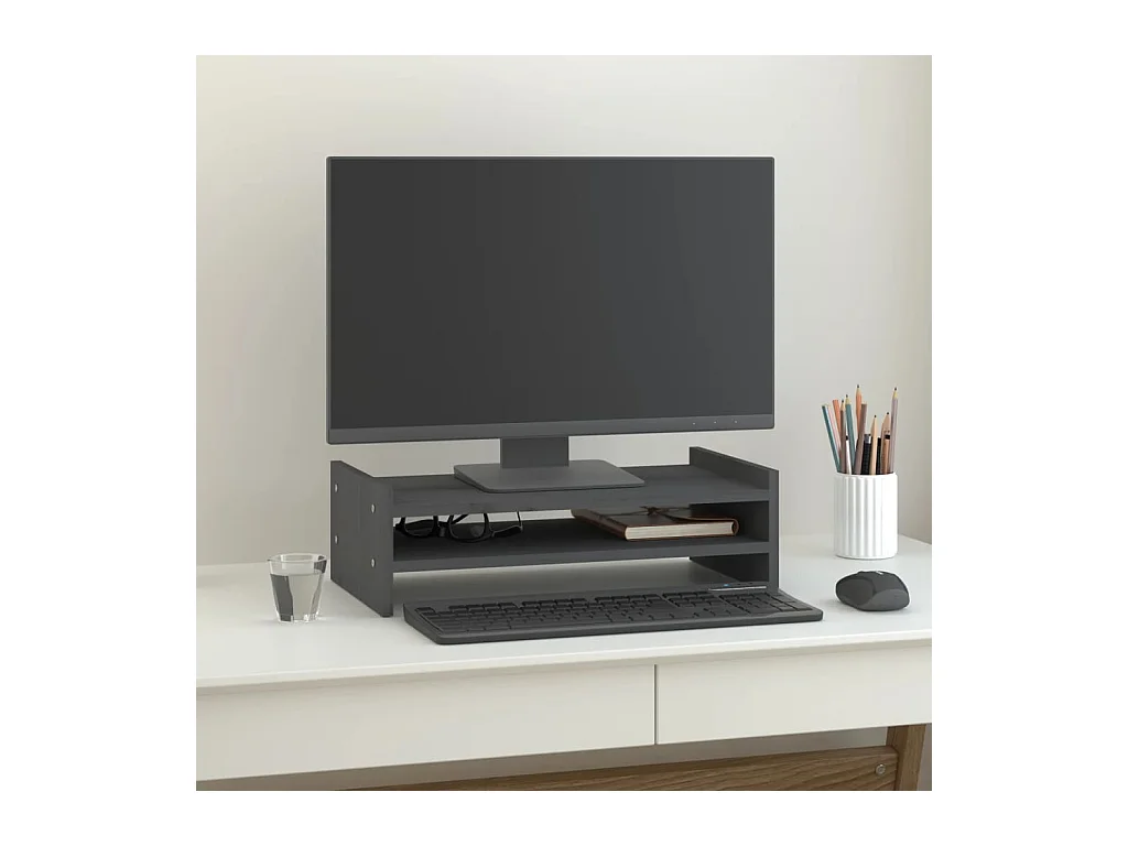 Monitorstandaard Grijs 50x27x15 cm Massief grenenhout