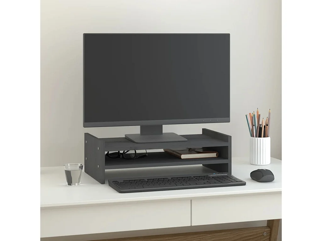 Support de moniteur Gris 50x27x15 cm Bois de pin solide